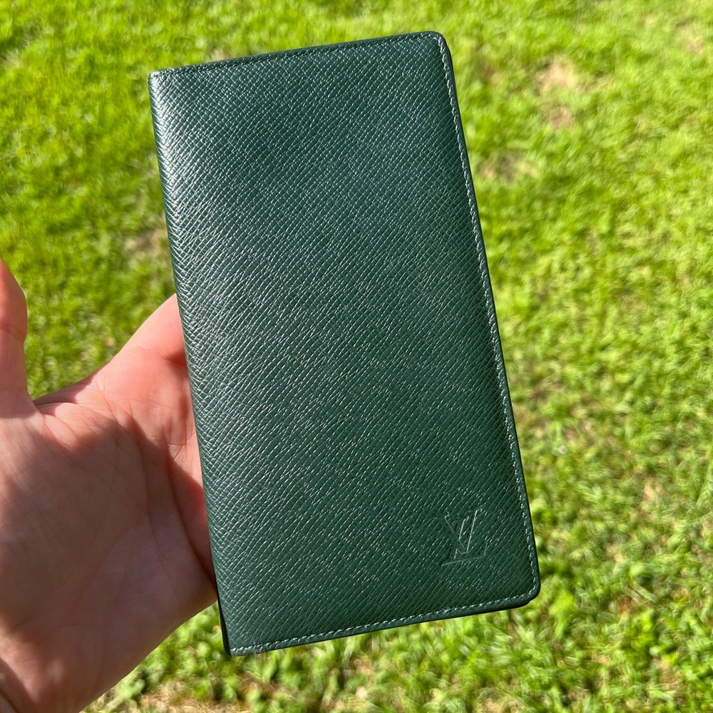 Louis Vuitton long fold wallet taiga leather green